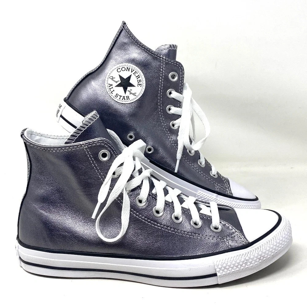 Converse Chuck Taylor High Black Metallic Leather Sneakers Women's Size A06166C